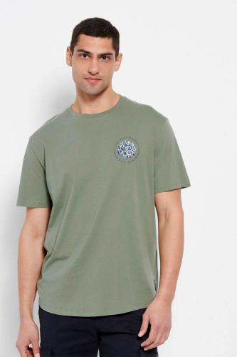 Funky Buddha ανδρικό βαμβακερό T-shirt μονόχρωμο με contrast 3D logo print στο στήθος - FBM007-065-04 Χακί